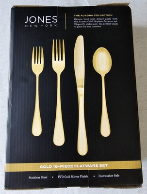 Jones New York The Aurora Collection Gold 16-Piece Flatware Set New