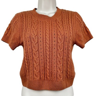 Free People Intimately Short Sweet Crop Top Sweater Cable Knit in Sugar Almond L