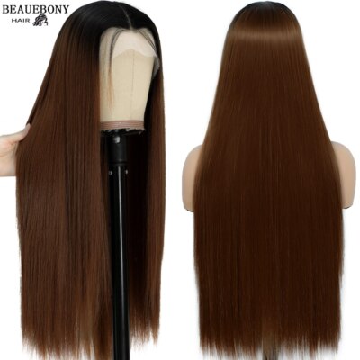 Brown Wig Natural Hair Lace Wigs Heat Resistant Synthetic Lace - Main Image