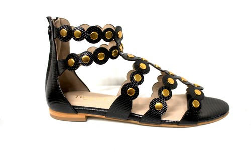 SANDALO TWIN SET 201TCP080 schiava cerniera sul tallone nera borchie oro  invecch | eBay
