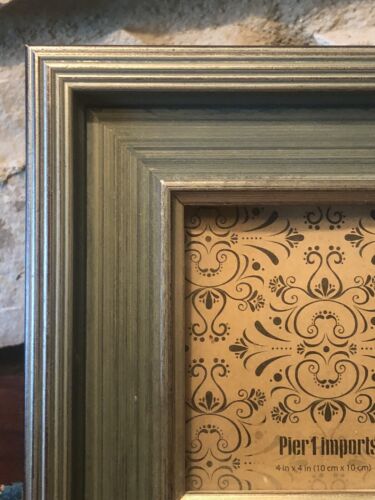 PIER 1 Imports Picture Frame 4"x4" Photo Blue Green Wood 7"x7" Metal Bow Accent - Picture 5 of 8