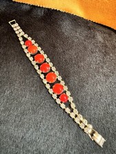 Vintage Red Glass Bracelet w/Rhinestone Accents