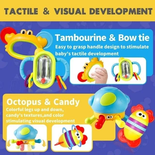 10PCs Baby Rattles Toys Set, Infant Grab Shake Rattle Sensory Teether Newborn - Image 3 of 4