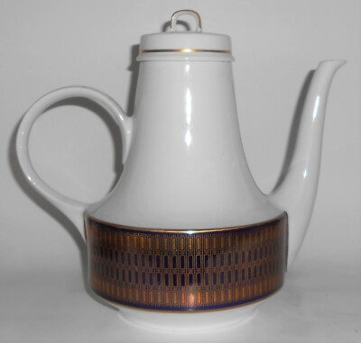 Graf Van Henneberg Porcelain Geometric Kobalt w/Gold Pattern Coffee Pot