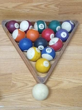 Vintage Pool Balls Set 1-15 With Rack, Billiards Ball + Cue Ball - Complete Set