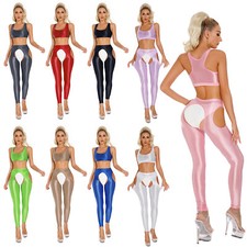 Womens Vest And Pants Sets Sportswear Hollow Out Crop Top With Pantyhose Oil