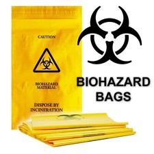 Yellow Clinical Waste Bags - Bio Hazard Incineration Medical Self Seal - 20x35cm