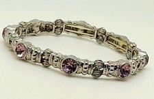 B112 Round purple Crystal Silver tone Metal Stretch fashion jewelry Bracelet