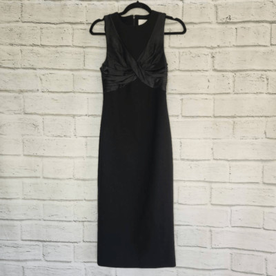 Cinq a Sept Solid Black Midi Dress Sleeveless Womens Size 0 Elegant Glam NYE