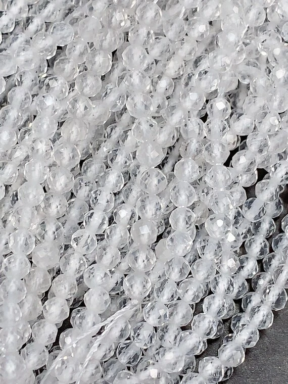 AAA Genuino Natural Cuarzo Transparente Cuentas Cristal Blanco Facetado Redondo 15.5" Hilo Foto 4 de 4