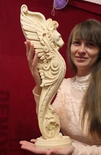 Wooden stairs Baluster Decor, unique carved  gryphon statue, decorative element.