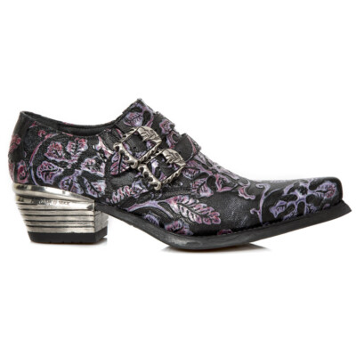 NEW ROCK 7960-S8 Schuh geprägt Vintage schwarz Leder Schnalle Stahlabsatz Schuhe