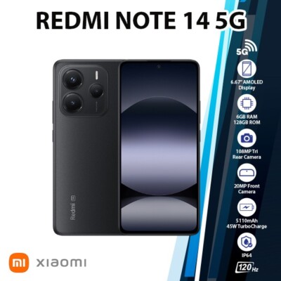 Xiaomi Redmi Note 14 5G Android Cell Phone(Black/6GB+128GB/ Dual SIM/Unlocked)