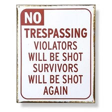 No Trespassing 12x15 Metal Tin Sign Funny Wall Decor Guns Violaters Will Be Shot