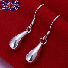 925 Sterling Silver plated Teardrop Earrings Drop dangle Hook Pierced Girls UK