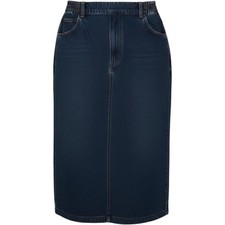 LL Bean Womens 10 Pet Dark Wash Denim Midi Pencil Skirt Side Elastic 0QT70