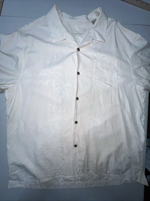 Tommy Bahama Silk Shirt Mens XL Beige Offshore Sails Call Hawaiian Embroidered
