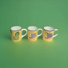 Set Of 3 Caleca Frutta Hand Painted Italian Pear Plum Fruit Ceramic Mug Cups