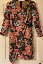 Dress Faux Wrap Floral Thick Velvety Fabric Black Waist Accent Size 6 Designer