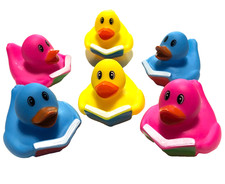 6 BRIGHT COLORED 2" BOOK READING CRUISING DUCKS RUBBER DUCKIES CRUISE DUCK