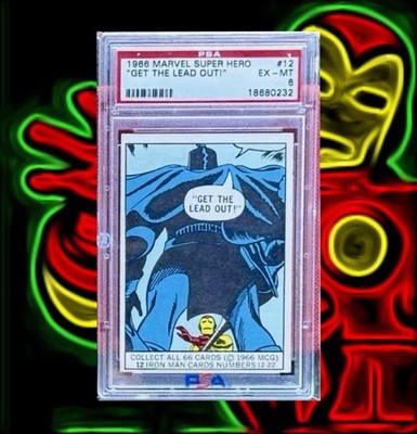 1966 DONRUSS MARVEL SUPER HEROES CARD #12 IRON MAN ROOKIE PSA 6 BUBBLE VARIANT