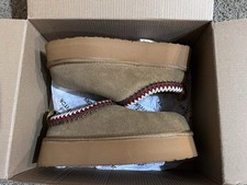 Brown Suede Platform Slip-On Women's Slippers Faux Fur Lining Comfort Stitching