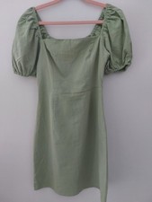 Nasty Gal Sage Linen Look Puff Short Sleeve Dress Size 8 NWT