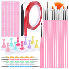 Nail Art Stand Tools Kit: 15 Pcs Nail Brush 5 Pcs 2-Way Dotting Tool 2X Holder f