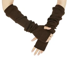 Warm Cashmere Long Arm Gloves for Women Cozy Winter Fingerless Gloves Coffee