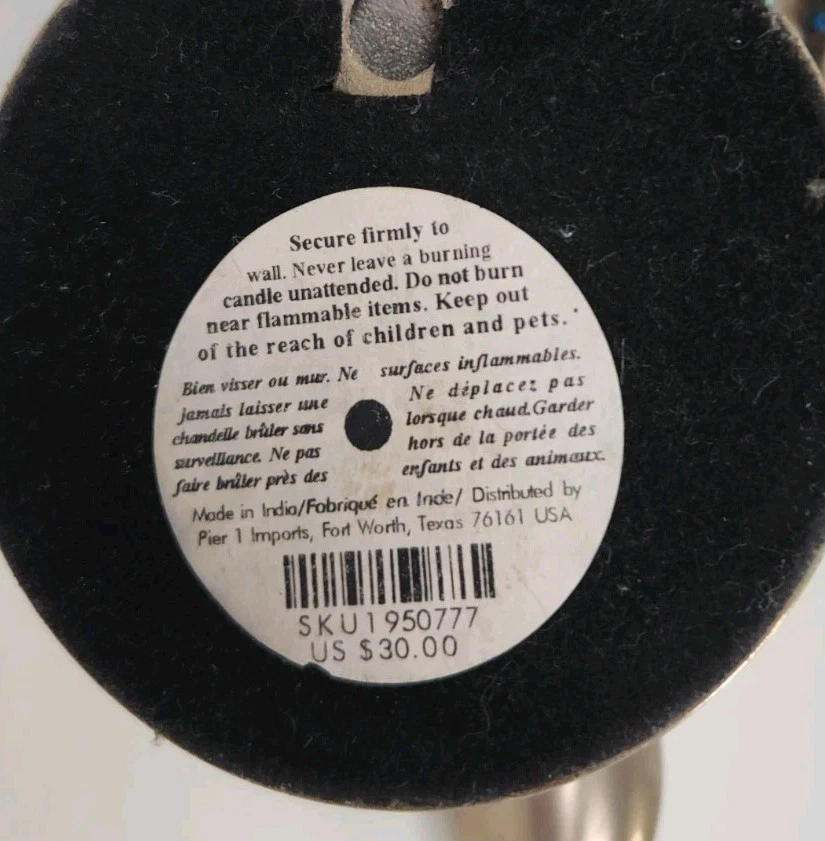 Apliques de pared estilo antorcha de metal cepillado con joyas de peltre Pier 1 portavelas 9" Foto 4 de 4