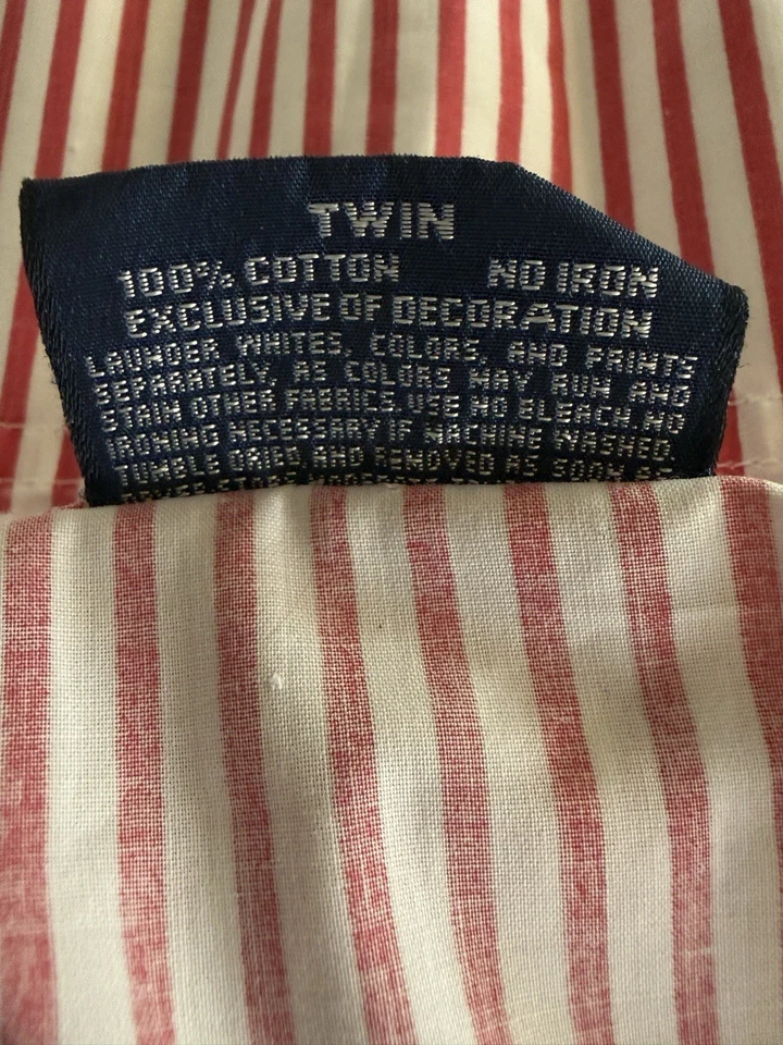 Ralph Lauren Twin Flat Sheet Red White Stripe Preppy Classic Peppermint Holiday - Image 3 of 4