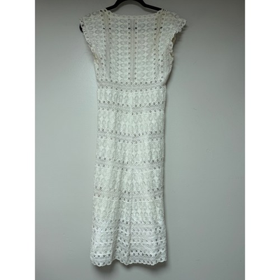 #ad White Lace Maxi Dress Boho Festival Cap Sleeve V Neck $22.49