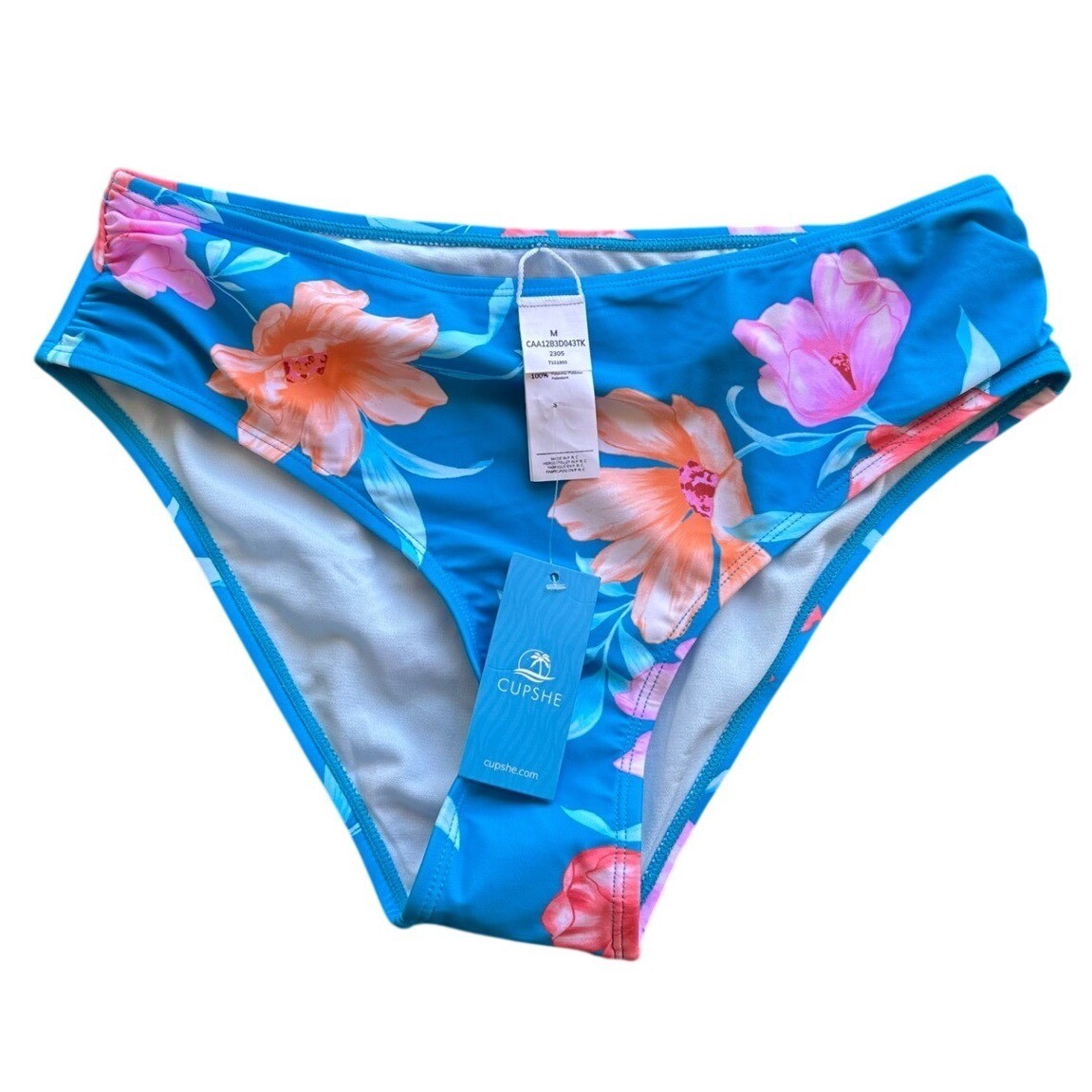 Cupshe Womens Blue Floral Bikini Bottom Mid Rise Swimwear Size Medium NEW