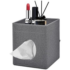 Tissue Box Cover with Storage Tray Square Kleenex Holder PU Leather Facial