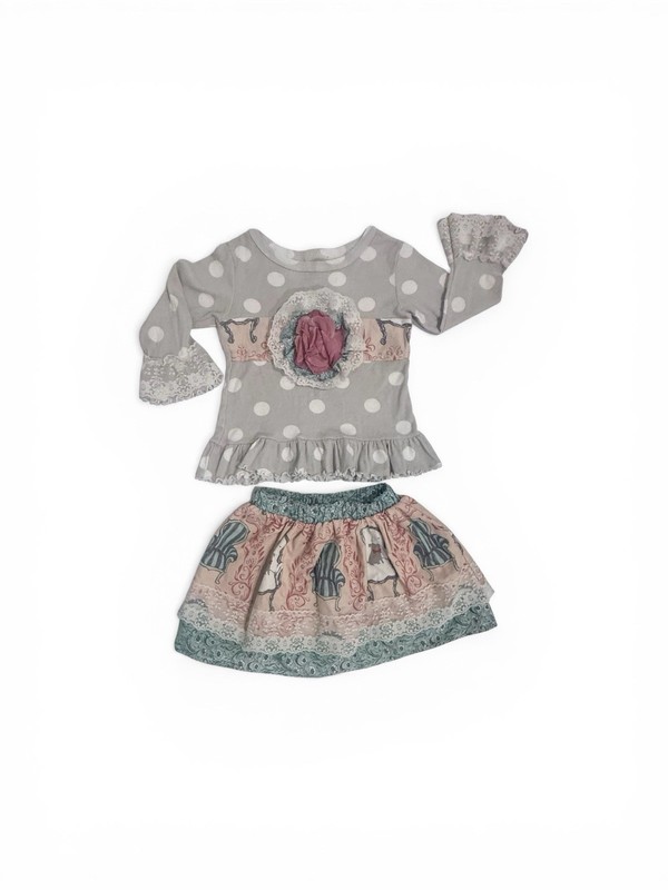 Haute Baby 2pc Girls Top Skirt Outfit Ivory Ruffles Easter Spring Summer  Sz 4T