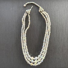 Vintage Triple Strand Aurora Borealis Faceted Glass Crystal Necklace Choker