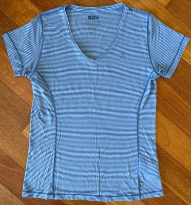 Fjallraven Fjällräven Abisko Cool T Shirt Womens M Blue Stripe Hiking Tee