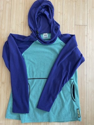 Melanzana Women Large (Men Medium) MicroGrid Fleece Hoodie In Lagoon/Purple