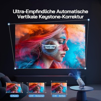 WOLFANG 4K Mini Beamer mit Offiziellem Netflix, 26000 Lumen WiFi 6 Smart Projekt