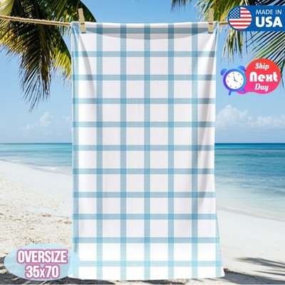 30x60in Blue Line Plaid Beach Towel Microfiber Soft Absorbent Quick Dry Summer