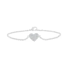 18K White Gold Plated Puffed Heart Bracelet Micro Pave Crystals For Women Girls
