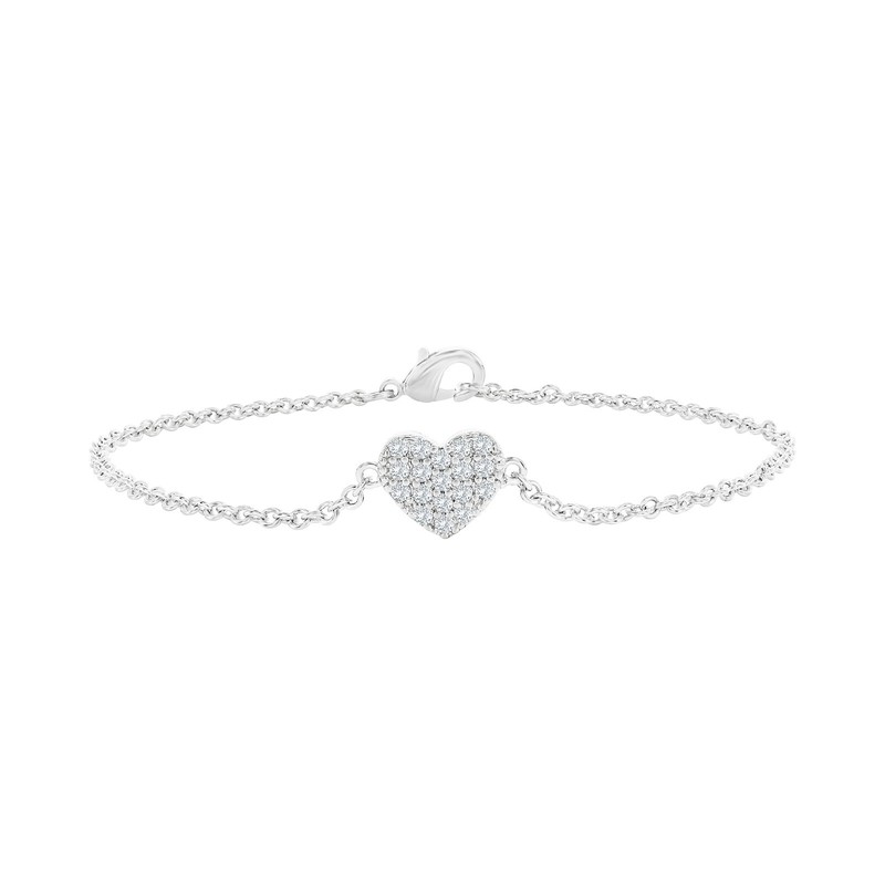 18k White Gold Plated Puffed Heart Bracelet Micro Pave Crystals For Women Girls - Product main view