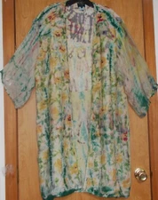 Citron Santa Monica Silk Chiffon Duster OS B54" Abstract Art & Tie-Dye Caftan M