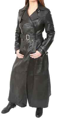 Women's Gothic Leather Trench Coat- Long Overcoat Party Style, 100