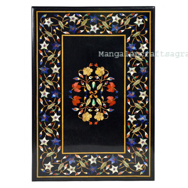 48x24 Handmade Marble Coffee Table with Semi-Precious Stone Inlay for Elegant Home Decor