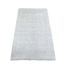 3'1" x 5' White Hand Knotted 100% Wool White Wash Peshawar Design Rug R74650