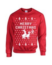 Merry Christmas Reindeer Humping Ugly Sweater Raindeer Unisex Crew Sweatshirt