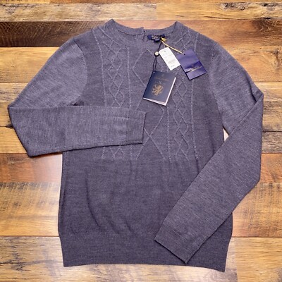 Brooks Brothers Sweater Womens Medium Gray Cable Knit Saxxon Wool 