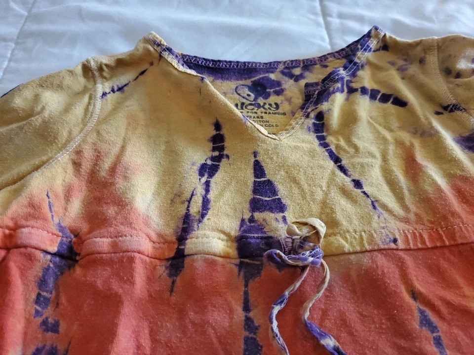 Vestido Lucky Brand Adecuado para Enmarcar Niñas 2 Años Amarillo Naranja Teñido con Corbata Foto 3 de 4