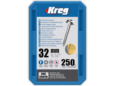 Kreg Pocket-Hole Schrauben 32 mm, Verzinkt, Maxi-Loc, Feingewinde - 250Stk.